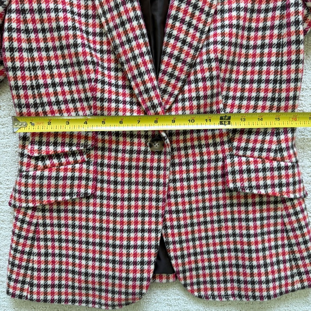 TALBOTS | Women's Wool Pink Orange Brown Houndstooth Blazer Sz 6 - Picture 6 of 8